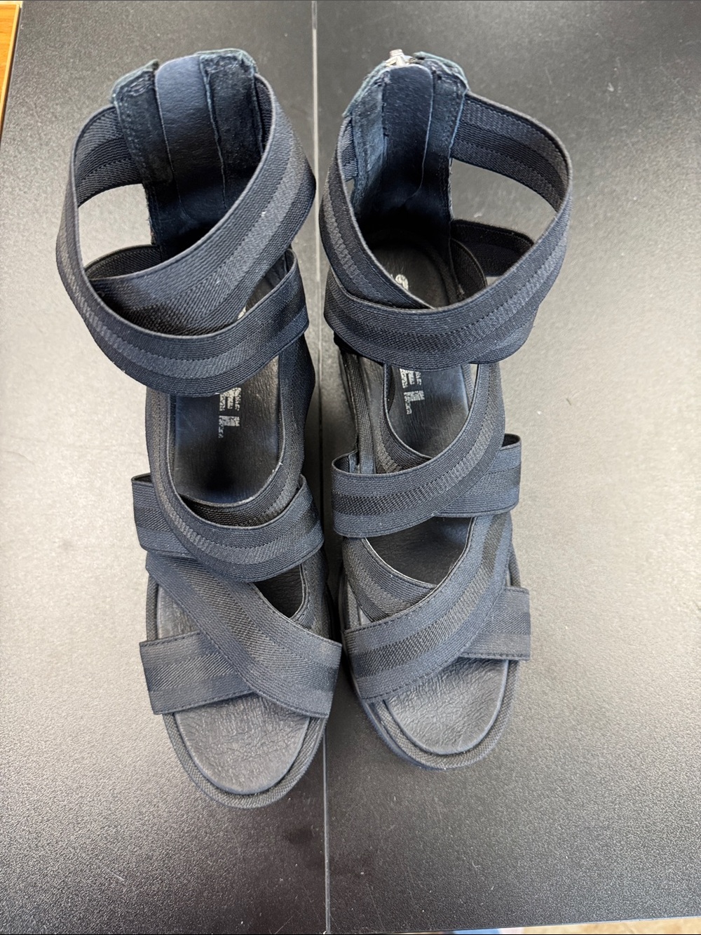 Sorel Black Strappy Elastic Ankle Sandals